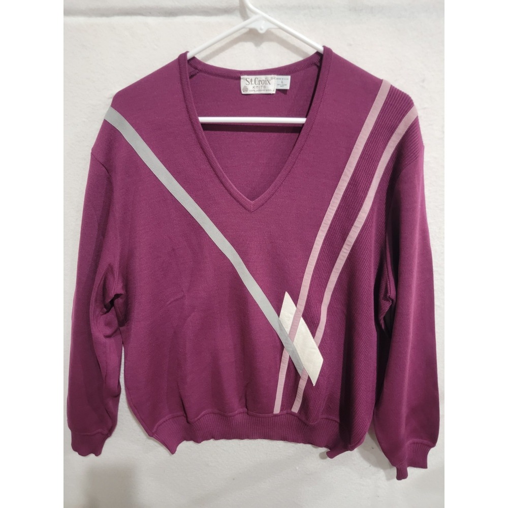 St. Croix Knits L Sweater Vintage‎ 90s Zephyr Wool Burgundy Multi Color USA Made